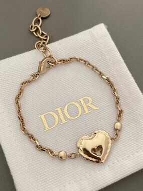 Dior Gold-Tone Heart Charm Bracelet with Red Crystals